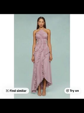 Chiffon Ruffle pleated Evening Dress Pink mauve color NEW
